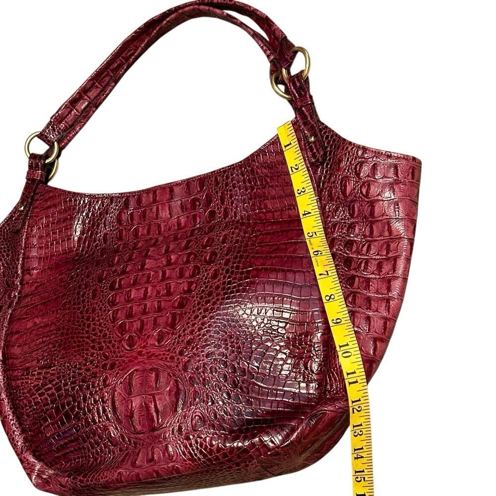 Brahmin Jacqueline Melbourne Fig Croc Embossed Wine Hobo Shoulder Bag Tote Gold - Picture 13 of 16